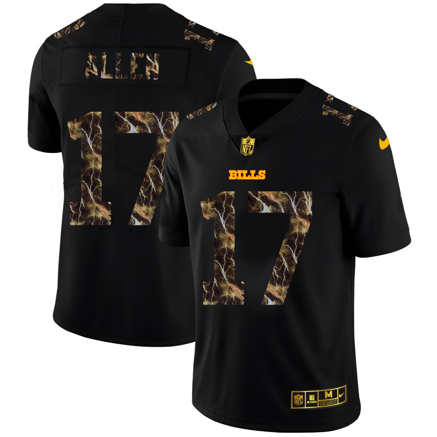 2020 Buffalo Bills #17 Josh Allen Men Black Nike Flocked Lightning Vapor Limited NFL Jersey